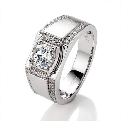 Round Moissanite S925 Sterling Silver Ring for Men