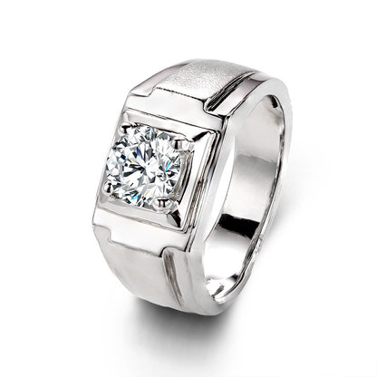 Sterling Silver Round Moissanite Ring for Men