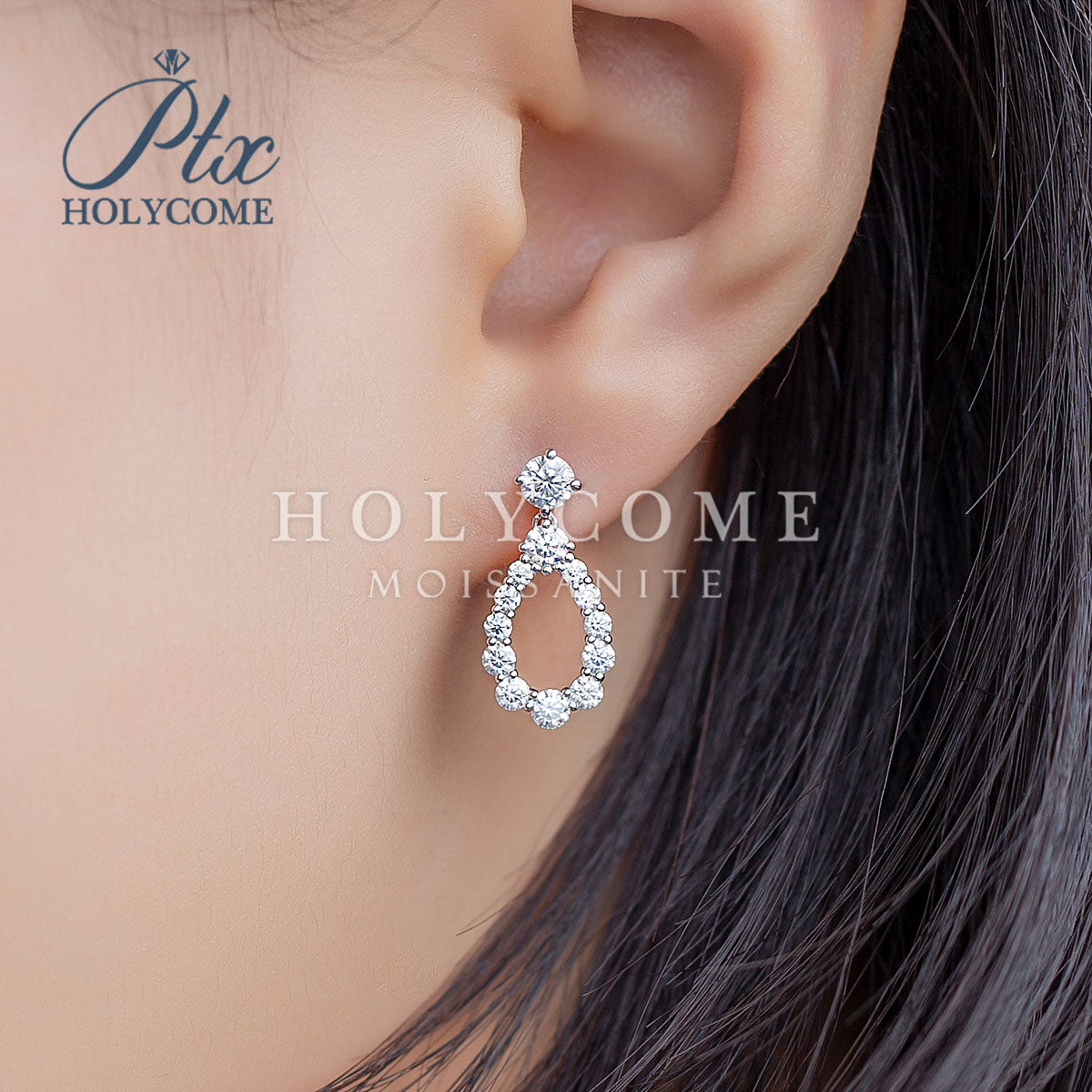 Round Moissanite Hoop Teardrop Earrings