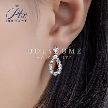 Round Moissanite Hoop Teardrop Earrings