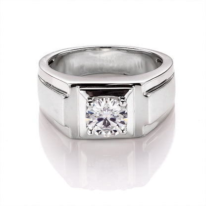 Sterling Silver Round Moissanite Ring for Men