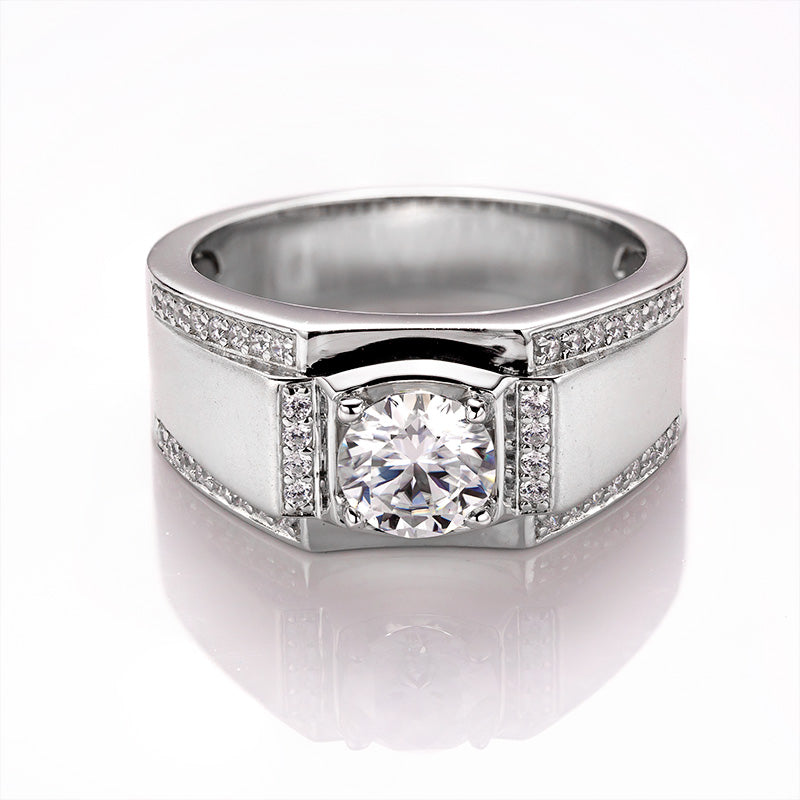 Round Moissanite S925 Sterling Silver Ring for Men