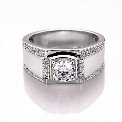 Round Moissanite S925 Sterling Silver Ring for Men