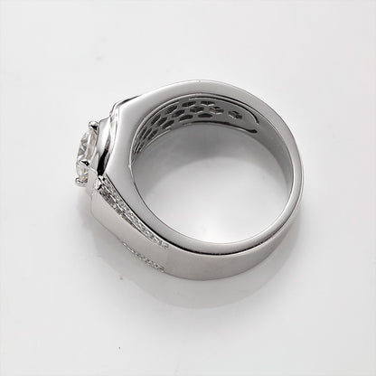 Round Moissanite S925 Sterling Silver Ring for Men