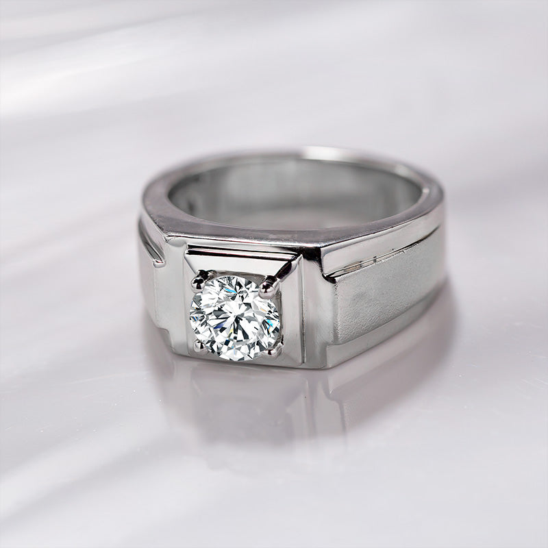 Sterling Silver Round Moissanite Ring for Men