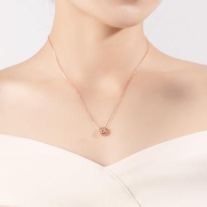 Round Moissanite Bezel Setting White/Rose Gold Necklace