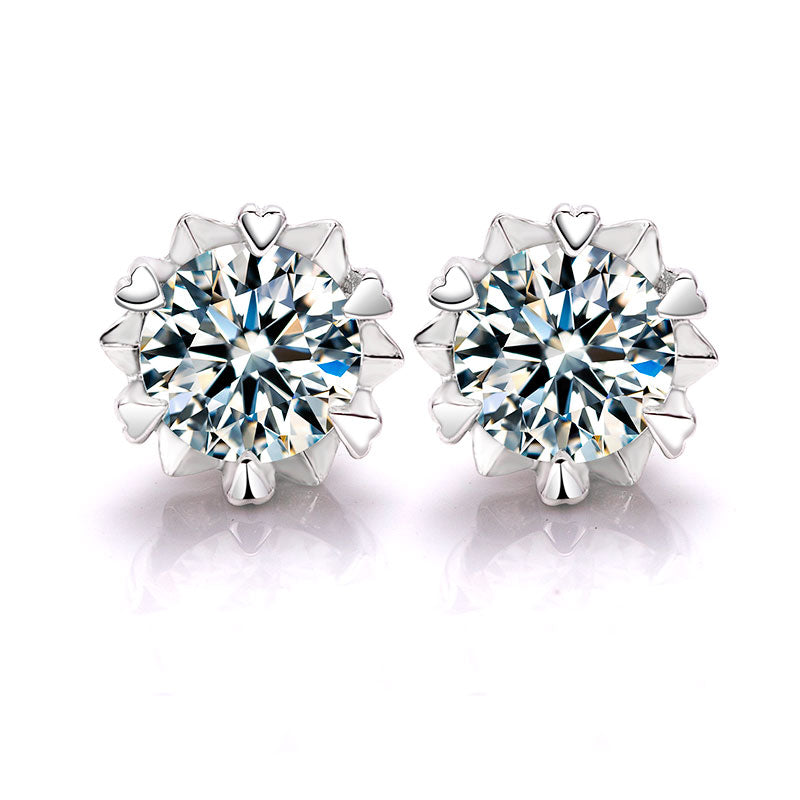 Snowflake - 925 Sterling Silver 1CT Round Moissanite Stud Earrings