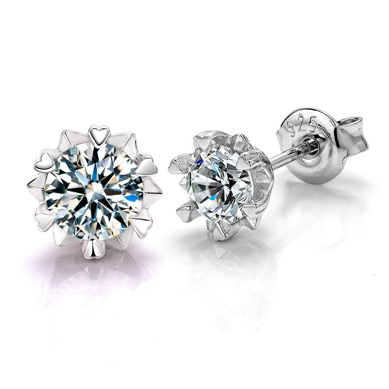 Snowflake - 925 Sterling Silver 1CT Round Moissanite Stud Earrings