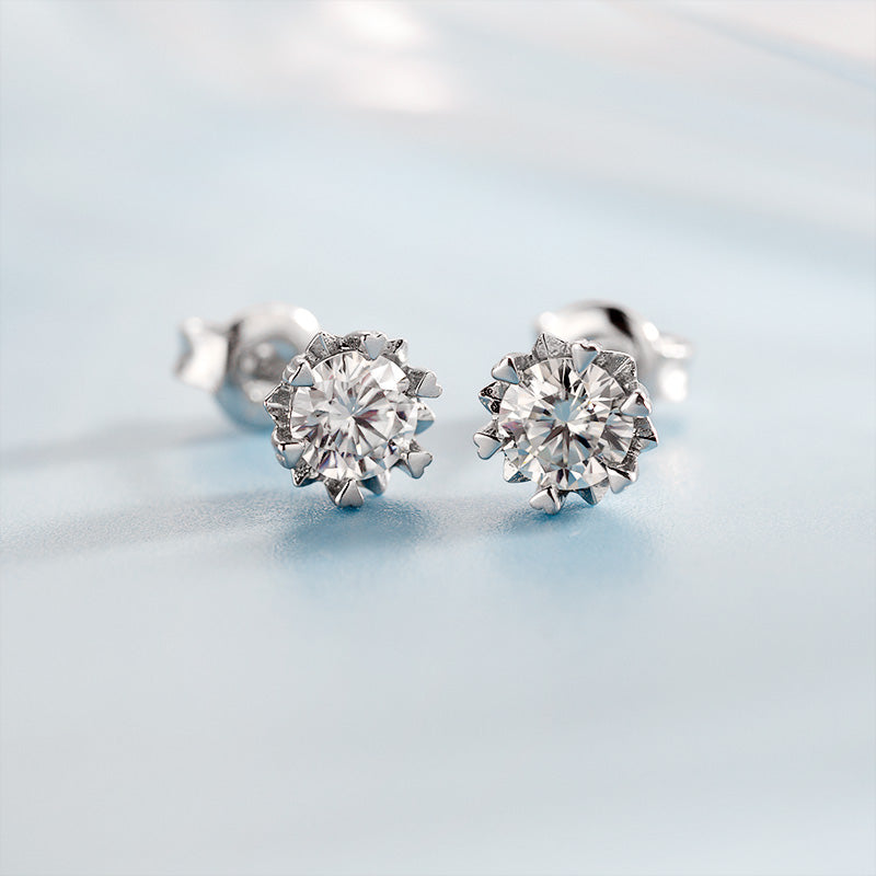 Snowflake - 925 Sterling Silver 1CT Round Moissanite Stud Earrings