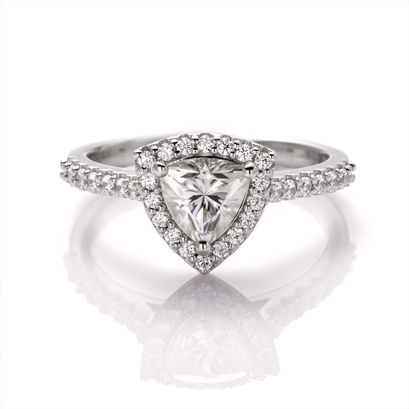 Trillion Cut 1CT 925 Sterling Silver Half-Eternity Halo Moissanite Ring