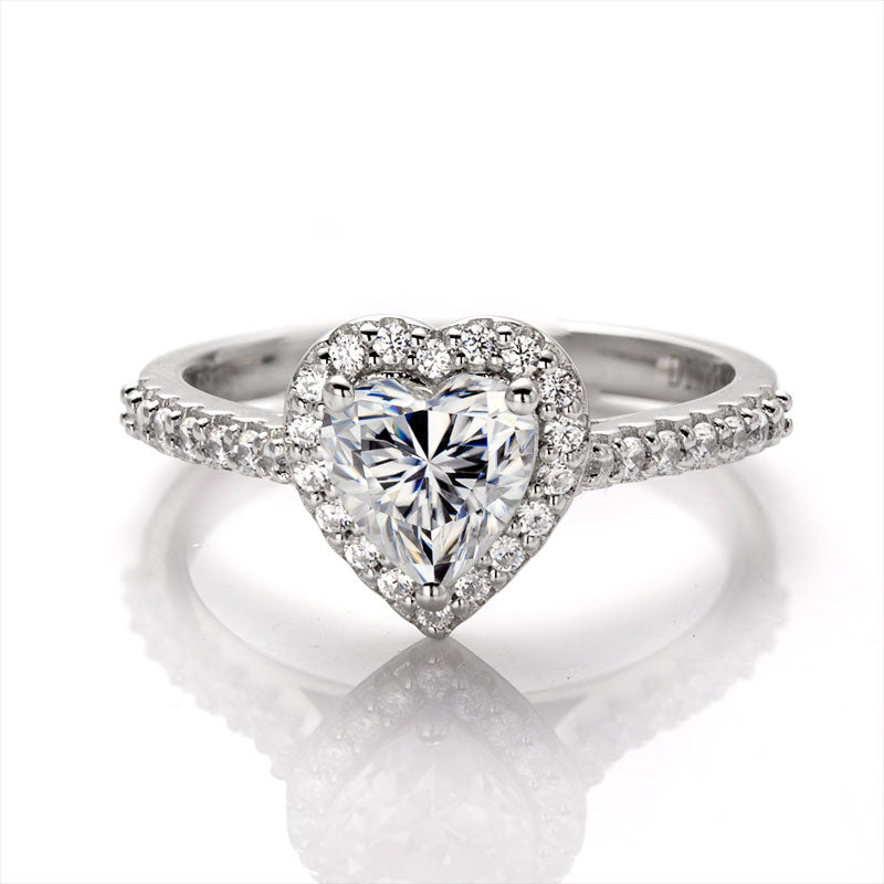 Heart Cut 1CT 925 Sterling Silver Halo Moissanite Ring