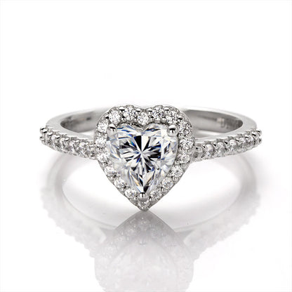 Heart Cut 1CT 925 Sterling Silver Halo Moissanite Ring