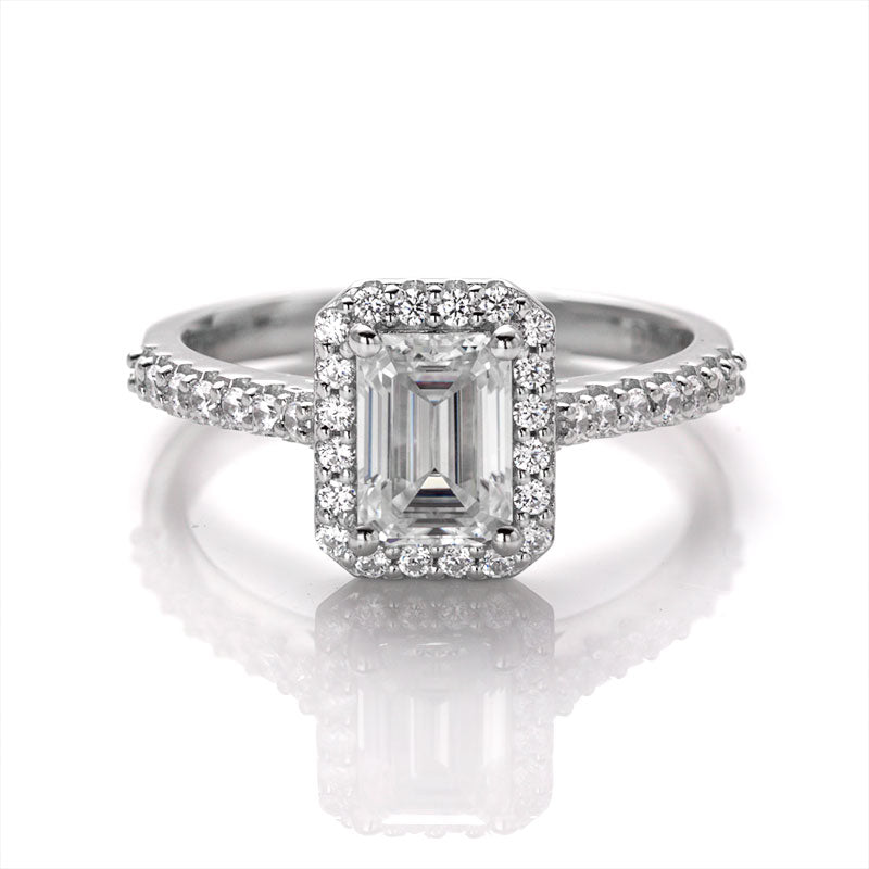 Emerald Cut Half-Eternity Halo Moissanite Ring