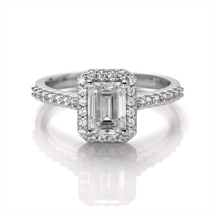 Emerald Cut Half-Eternity Halo Moissanite Ring