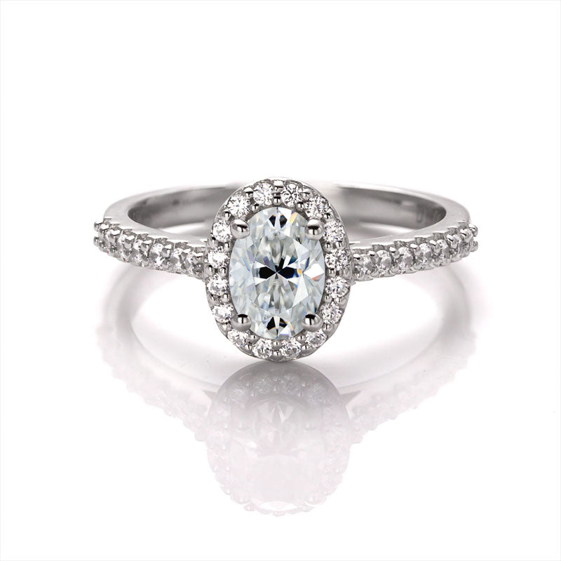 Oval Cut 1CT 925 Sterling Silver Halo Half Eternity Moissanite Ring