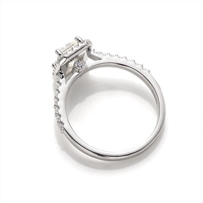 Emerald Cut Half-Eternity Halo Moissanite Ring