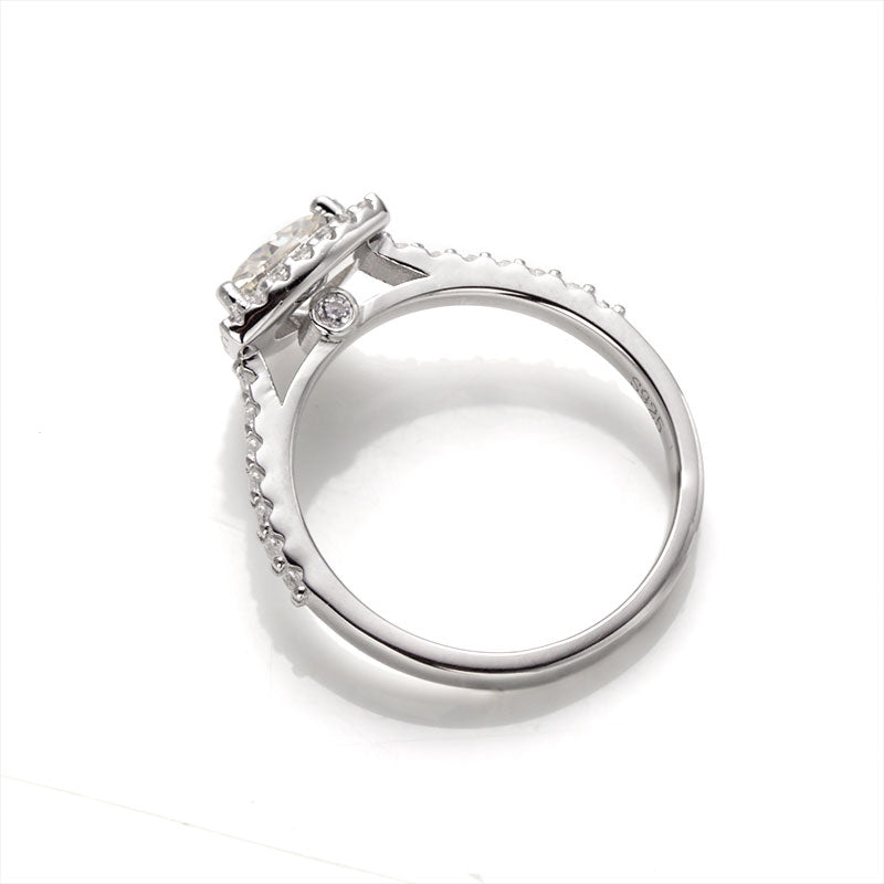 Trillion Cut 1CT 925 Sterling Silver Half-Eternity Halo Moissanite Ring