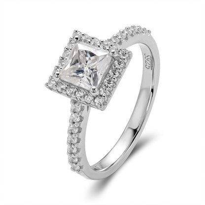 Princess Cut 1CT 925 Sterling Silver Half-Eternity Halo Moissanite Ring