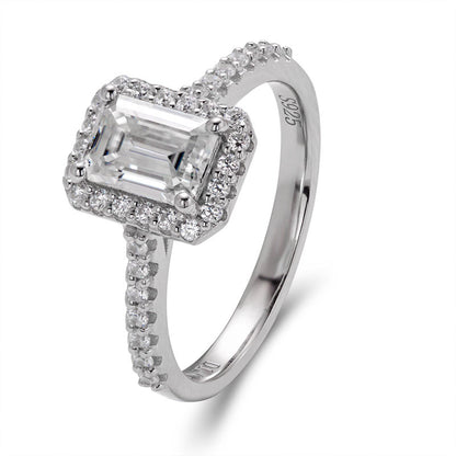 Emerald Cut Half-Eternity Halo Moissanite Ring