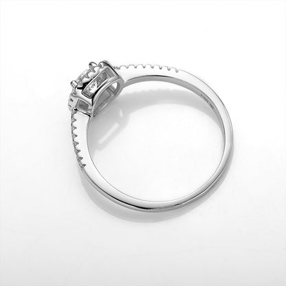 Square Shape with Round Cut Moissanite Halo Half-Eternity Ring