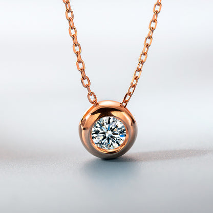 Round Moissanite Bezel Setting White/Rose Gold Necklace