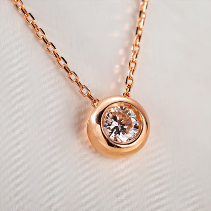 Round Moissanite Bezel Setting White/Rose Gold Necklace