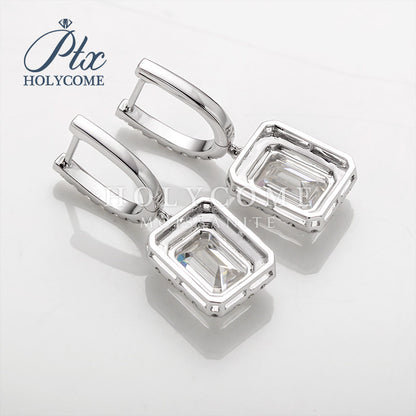 Emerald Cut Fancy Halo Dangler Hinged Moissanite Earrings