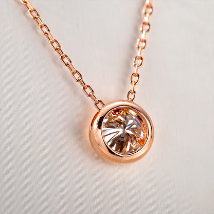 Round Moissanite Bezel Setting White/Rose Gold Necklace