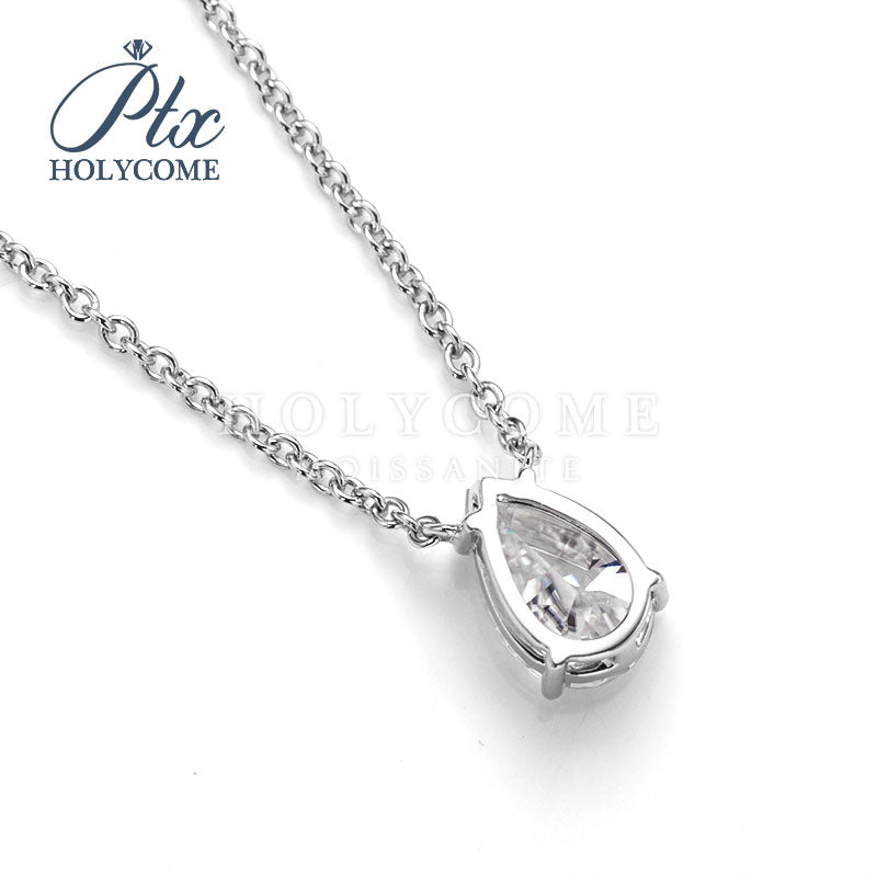 Pear Cut Station Drop Pendant with Round Bezel Settings Moissanite Necklace