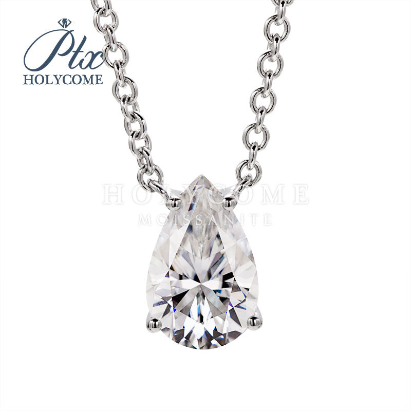 Pear Cut Station Drop Pendant with Round Bezel Settings Moissanite Necklace