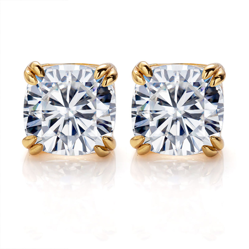 Classic Four Prong Moissanite Stud Earrings 18K Yellow Gold Color Ear Studs