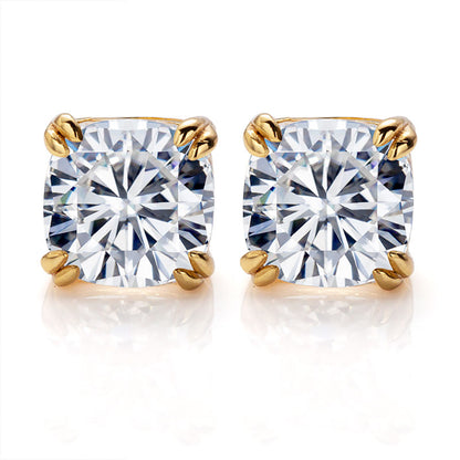 Classic Four Prong Moissanite Stud Earrings 18K Yellow Gold Color Ear Studs