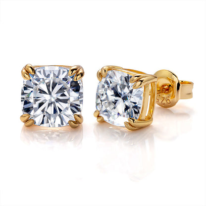 Classic Four Prong Moissanite Stud Earrings 18K Yellow Gold Color Ear Studs