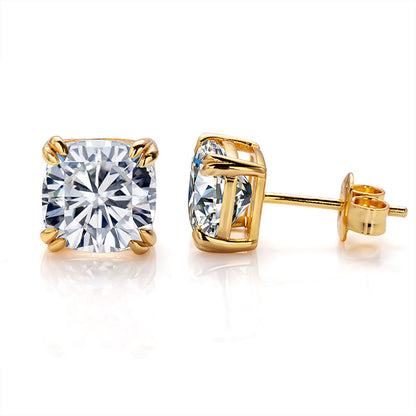 Classic Four Prong Moissanite Stud Earrings 18K Yellow Gold Color Ear Studs