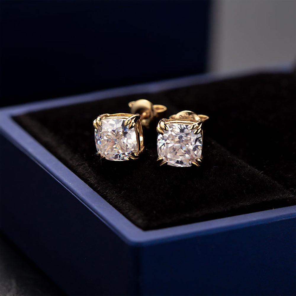 Classic Four Prong Moissanite Stud Earrings 18K Yellow Gold Color Ear Studs