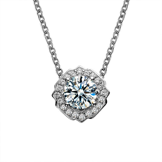 Floral Round Moissanite Halo Pendant Necklace