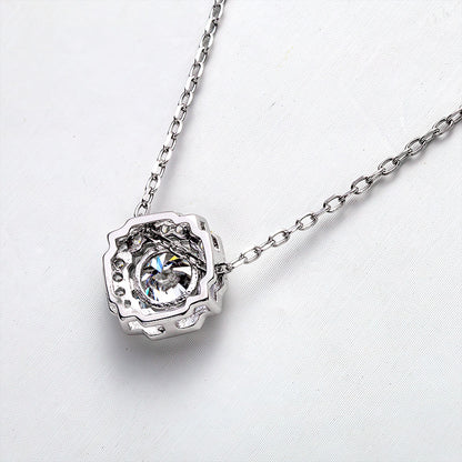 Floral Round Moissanite Halo Pendant Necklace