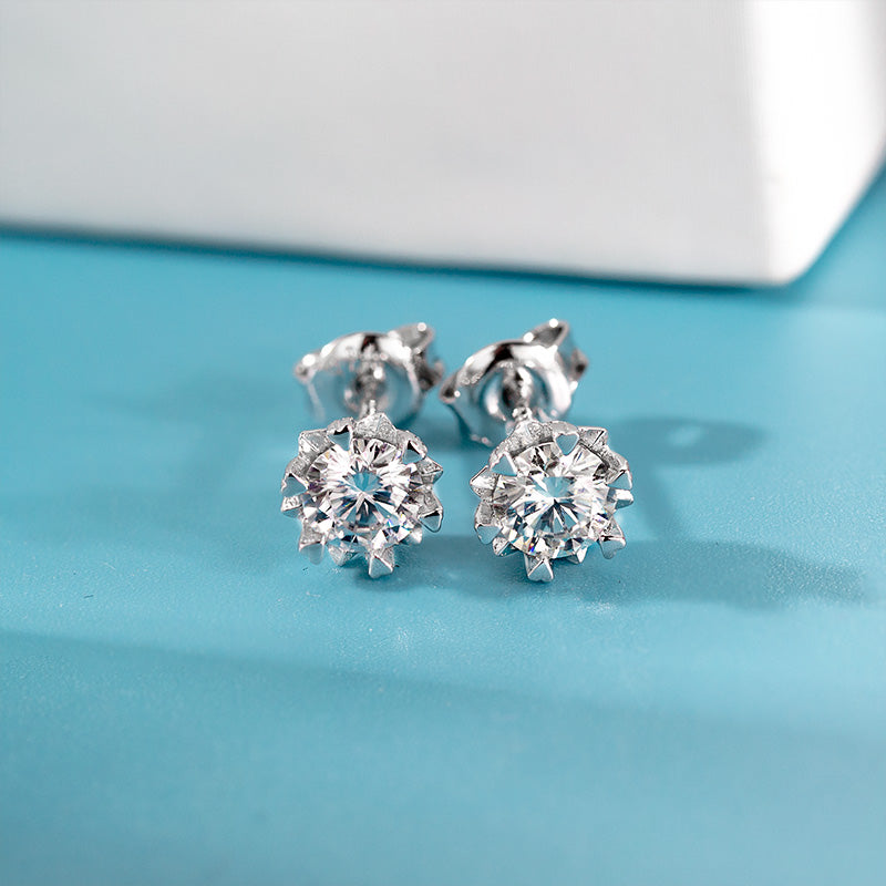 Snowflake - 925 Sterling Silver 1CT Round Moissanite Stud Earrings