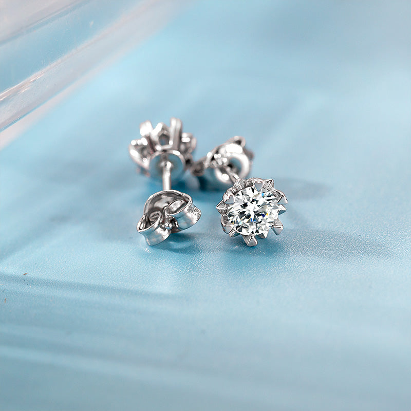 Snowflake - 925 Sterling Silver 1CT Round Moissanite Stud Earrings