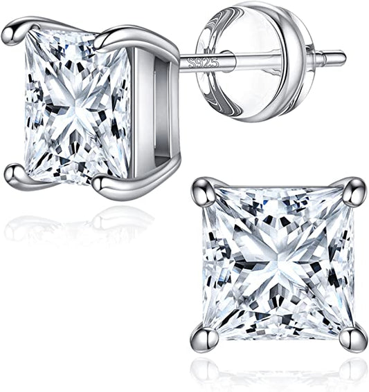 Princess Square Solitaire Stud Earrings