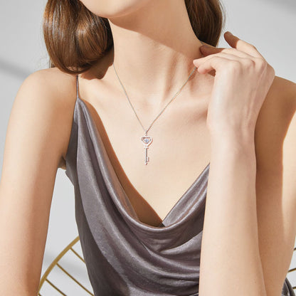 Love Key Dancing Pendant 1CT Round Cut Moissanite 925 Sterling Silver Daily Halo Necklace