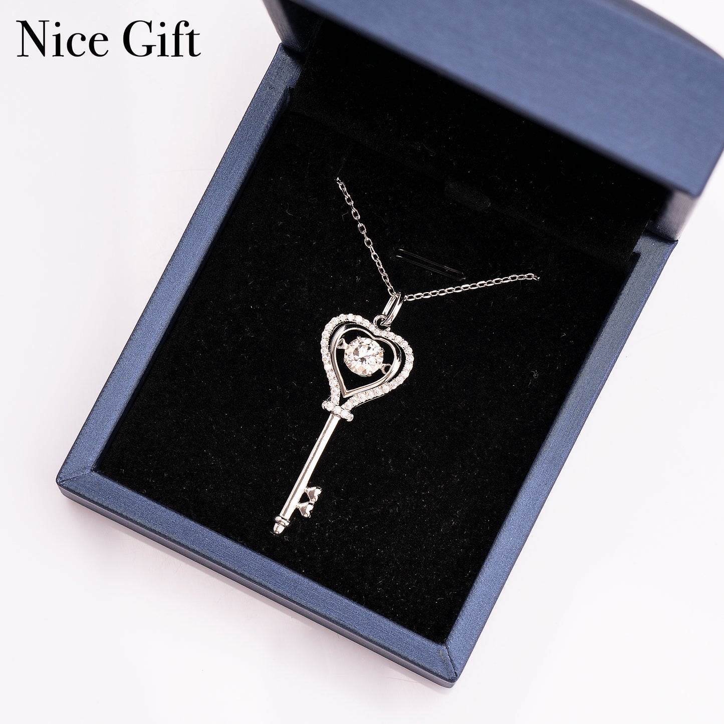 Love Key Dancing Pendant 1CT Round Cut Moissanite 925 Sterling Silver Daily Halo Necklace