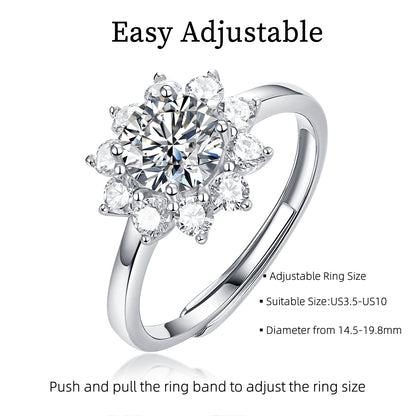 【 Daisy 】Sunflower Round Cut 1CT Moissanite Adjustable Ring