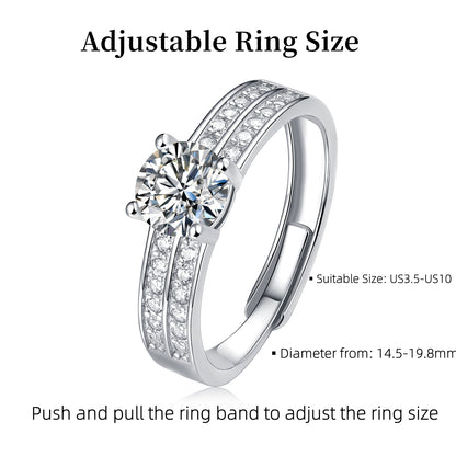 Round Moissanite Adjustable Double Half-Eternity Solitaire Ring