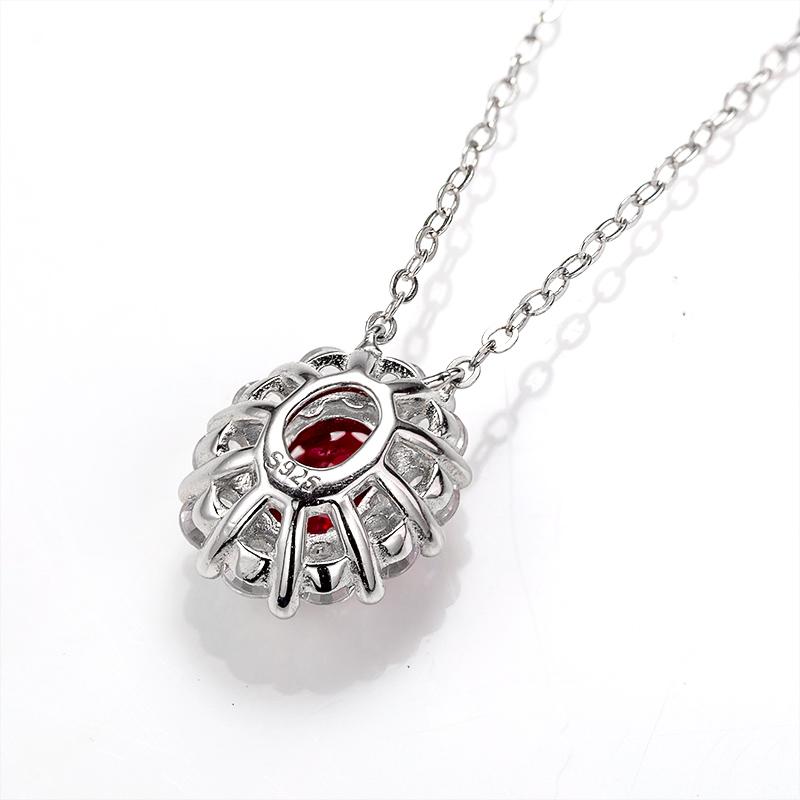 1CT Oval Cut Lab Ruby Floral Halo Pendant Necklace