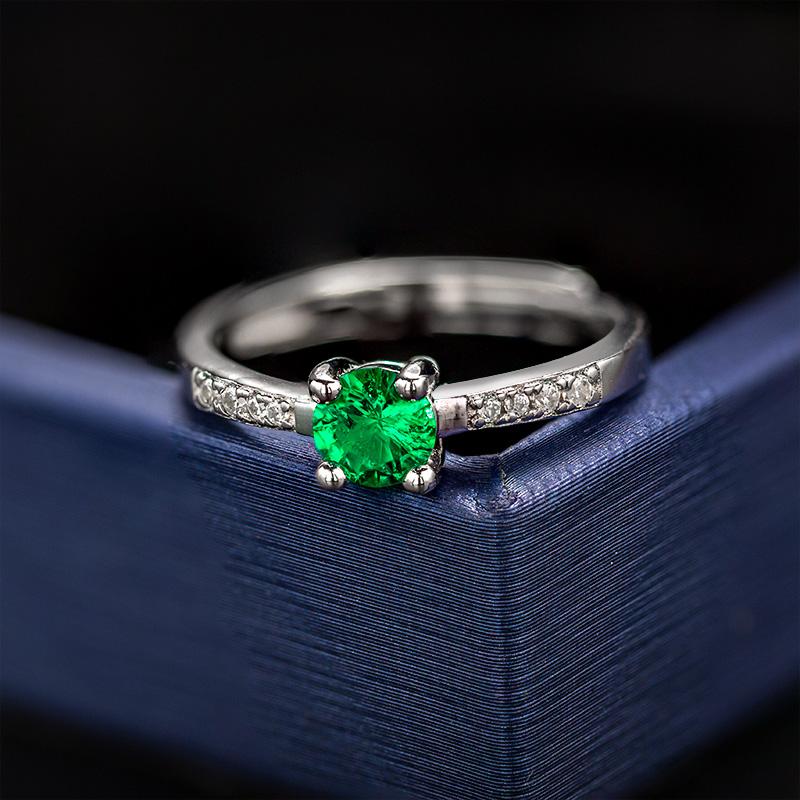 Adjustable 0.5CT Round Shape Lab Created Emerald Half Eternity Solitaire Ring