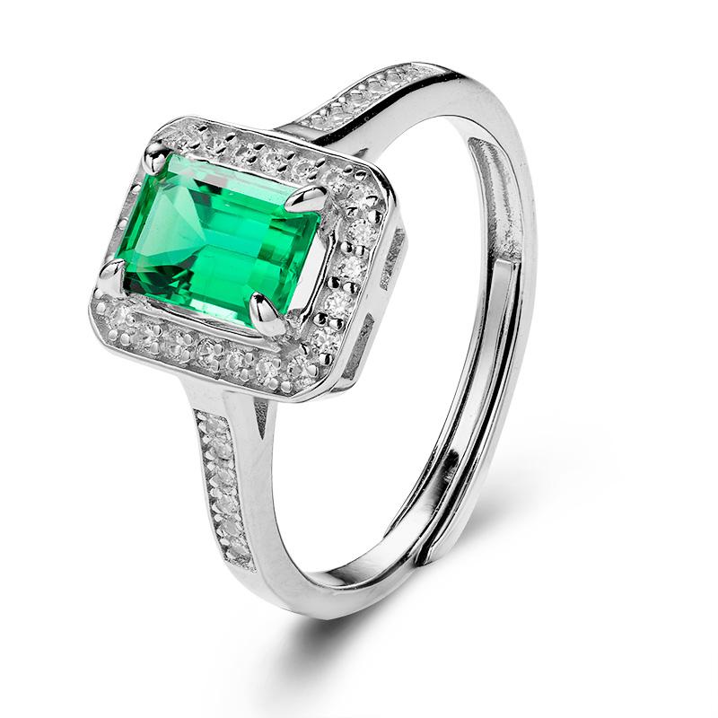 Adjustable 1CT Emerald Shape Lab Created Emerald Half Eternity Halo Ring