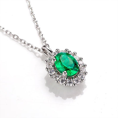 1CT/1.5CT Oval Cut Lab Created Emerald Floral Halo Pendant Necklace