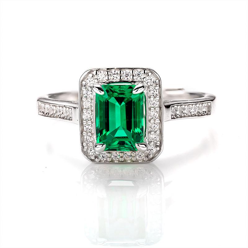 Adjustable 1CT Emerald Shape Lab Created Emerald Half Eternity Halo Ring