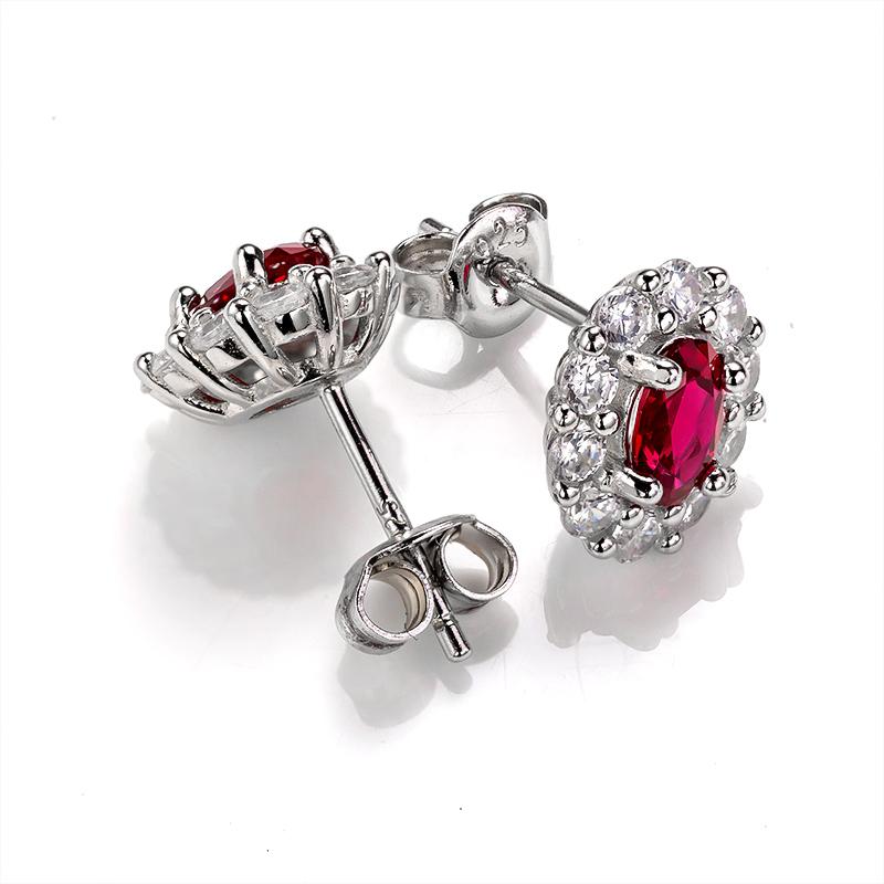 Oval Cut Lab Ruby 1CT Floral Stud Earrings